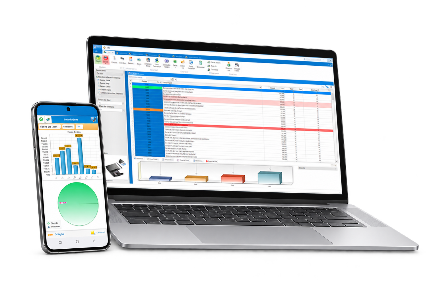 SimplyGest Desktop en un portátil y su app móvil